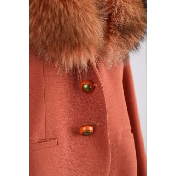 $4,900 Agnona Wool Jacket w/ Exploding Fur Collar SZ 46 Orange